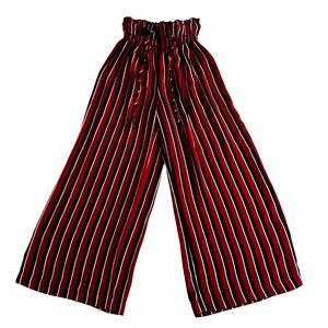 Glassons Size 6 Red White Black Striped Wide Leg Cropped Paper Bag Waist Pants
